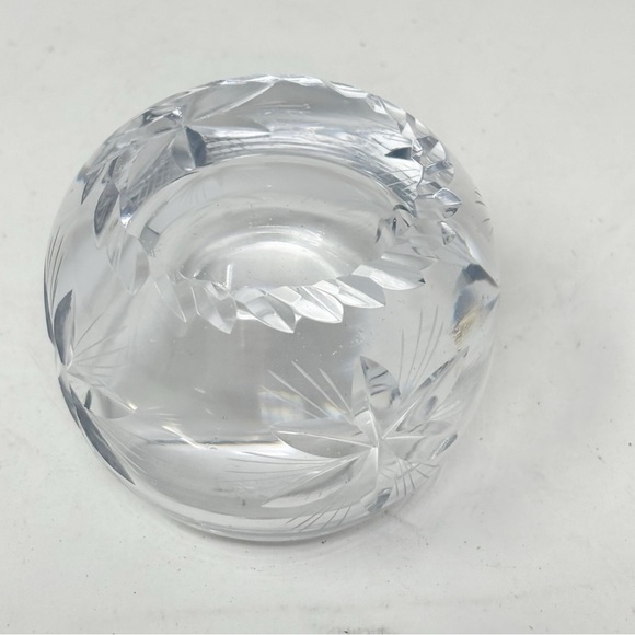 Round Lead Cut Crystal Trinket Bowl Dish With Lid Flowers Stars 3” X 2.5” MCM - Picture 7 of 14